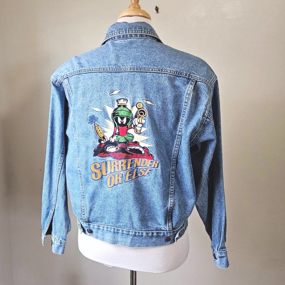 Marvin the Martian Looney Tunes Embroidered Denim Jacket Vintage‎ 90s 1995 XS